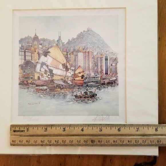 Chan Kau On's Hong Kong Harbour View of Hong Kong Signed Print Sail Boats Art - Picture 6 of 9